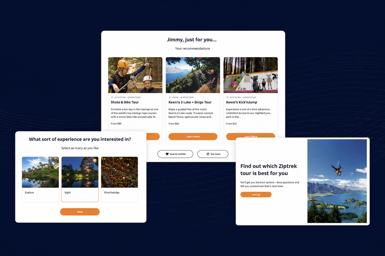 Yonder Recommend personalized tour quiz on mobile